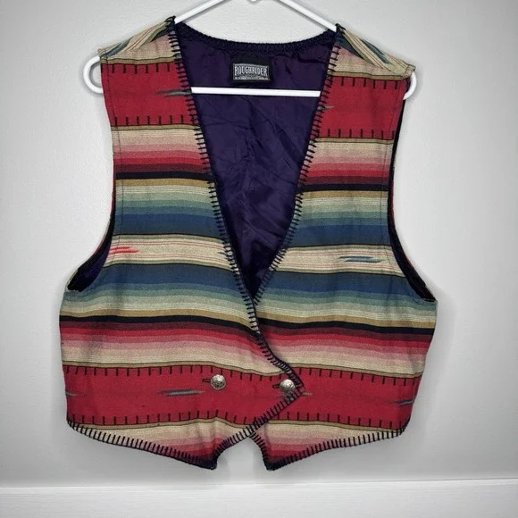 Vintage‎ RoughRider Circle T Vest Womens M/L SouthWestern Striped Concho Button - Picture 15 of 16